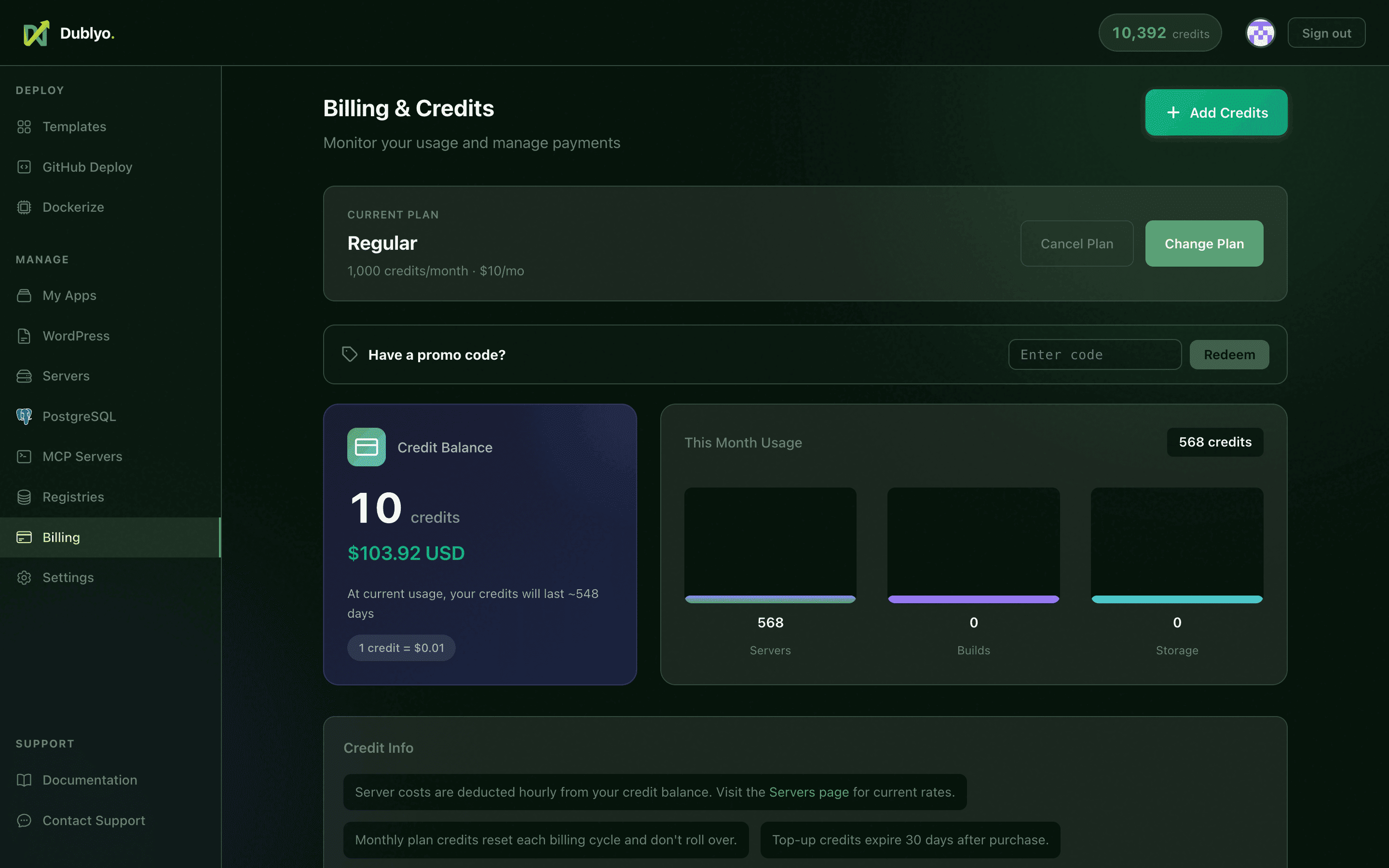Billing page